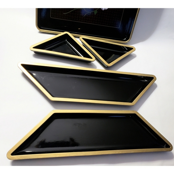 TOYO Black Lacquer 5 pc Snack Tray set - Picture 4 of 8